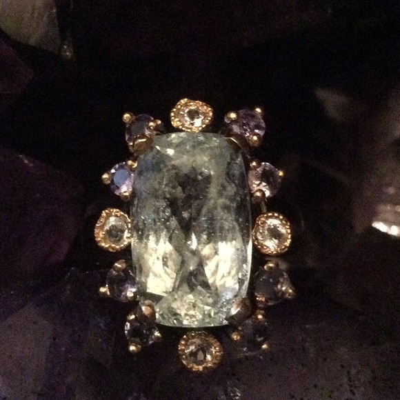 Rare Genuine 16mm by 10mm Aquamarine, Tanzanite & Topaz Ring - Picture 4 of 14